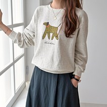 데일리앤 크리아 여성 쭈리면 긴팔 라운드 프린팅 가을 맨투맨 티셔츠
