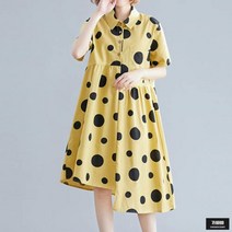 가바바 여성 셔츠원피스 땡땡이 언발 박시핏 포켓 카라넥 롱원피스 G53838