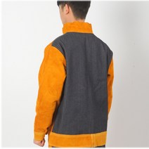 전신 용접 작업복 앞치마 소가죽 불연재료 불똥방지 보호복 방열복 목공, XXXL, 오렌지 하프 가죽 탑 가죽 프론트 데님 백