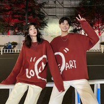 남녀 귀여운 하트 무늬 신혼 부부 커플 맨투맨 티셔츠