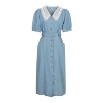 [23 신상] 펀칭 카라 배색 셔츠형 데님 원피스(TGOKE2550)