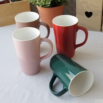 국내산 대용량머그컵 빅머그 롱머그컵 커피잔 파스텔 도자기 머그컵 600ml, 브라운