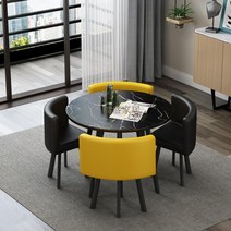 북유럽 라운지 식탁 의자카페/사무실/회의실 4인용 테이블 세트, 블랙 테이블+옐로우 블랙 체어