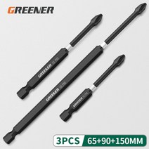 GREENER Impact 강력한 자기 배치 헤드 크로스 고경도 핸드 드릴 비트 스크류 전기 스크루 드라이버 세트 5, 04 65 90 150mm 3pcs