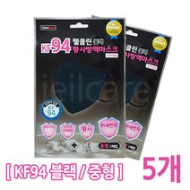 웰클린 황사마스크 KF94 블랙 중형 미세먼지 마스크, 5개