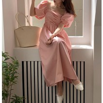 볼륨 여성 원피스 A.라인 허리 뒷 밴딩 루즈핏 여름 화사한 코디 여친룩 슬림