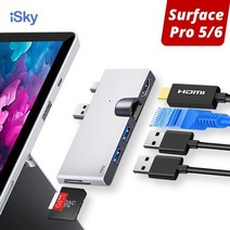 isky microsoft surface pro 6 허브 hdmi 호환 독 usb 3.0 카드 리더 이더넷 sd tf surface pro 5 usb 허브 포트 리플리케이터, pro5-pro6-silver