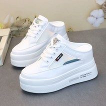 FANSYLI 키높이 통굽 여자 뮬 운동화 슬리퍼 여름 신발 뒤없는 캔버스 스니커즈 X5M29tx1