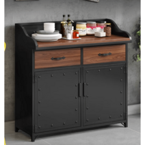 철제 카페 셀프바 테이블 분리수거 선반 탕비실, 2문, 블랙-길이150x폭40x높이90cm