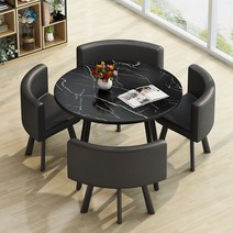 북유럽 대리석 테이블세트 원형 4인용 식탁 가죽 의자 패브릭, M