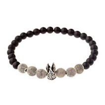 Mens Charms King Crown Beaded Bracelet 옴므 핸드메이드 화이트 블랙 천연 오닉스 라바 스톤 팔찌 뱅글 완장 킹 크라운 비즈 가성비 좋은 175026, AB393-3