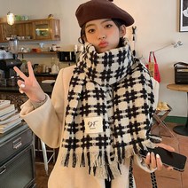 JIAMING Winter Collocation New Korean Style Tassel Plaid Scarf 여성의 가을과 겨울 두꺼운 부드러운 왁스 따뜻한 스카프 한국 스타일