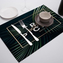 야자매트 계단미끄럼방지 패드 보온덮개Fuwthi-팜 리프 프린트 플레이스 매트 식탁 녹색 잎 사진 컵 코스, 11 29_01 420X320MM