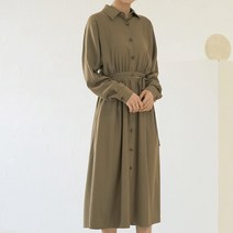 PLUVIA 카라 셔츠 뒷밴딩 가오리 래글런 허리끈 가을 긴팔 플레어 원피스 자체제작