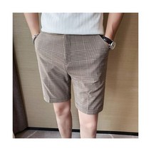 남성 여름 비즈니스 체크 반바지 캐주얼 치노 사무실 바지 시원한 통기성 단색