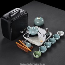 다기 다도 여행 차 세트 휴대용 손님접대, 마스터 컵이 달린 푸른 흰색 태극권 디스크 여행 가방 6 컵개