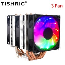 CPU수냉쿨러 냉각 팬 수냉식 컴퓨터 PC 쿨러 쿨링팬 tishric cpu 팬 rgb 4pin pwm 46 히트 파이프 cpu 라디에이터 pc 팬 인텔 lga 2011, 3 팬 6 히트 파이프, 라이젠 am4 소켓