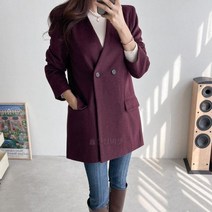 옷자락 여자 모직자켓 백슬릿 브이넥 노카라 루즈핏 코트
