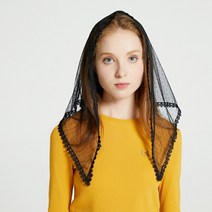 미사포 천주교미사보 천주교 성물 Couverture여성 패션 머리띠 만틸라 교회 아이보리 레이스 베일 채플 가, 01 black