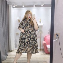 여성 여름 빅 사이즈 77 88 몸매커버 5XL 롱 원피스 통통여자코디 레트로 플라워 꽃무늬