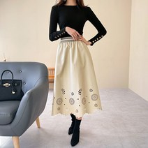 그녀희제 펀칭 플라워 밴딩 레더 스커트