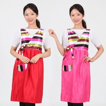 앞치마와가운 개량 한복 명절 마트 행사 색동 원피스 앞치마, 핑크XL