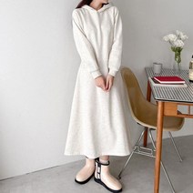 다잇템 여자 후디 후레아 에이라인 민무늬 롱 원피스