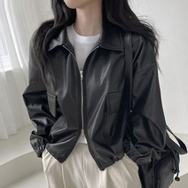가죽 자켓 세련된 한국 가을 멋진 개성 라펠 더블 오픈 지퍼 디자인 짧은 코트 큰 포켓 느슨한 긴 소매 가