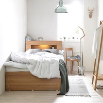 엔젤라 LED조명 3단서랍 수납평상형 슈퍼싱글침대+본넬파워 SS, 화이트