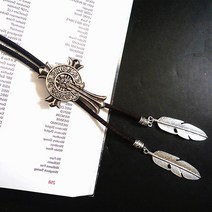 블루타이 넥타이 대용 행운의 목걸이 악세사리 타이슬링 펜던트 루프타이 가죽 깃털 원석 큐빅 W03