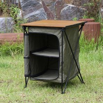 조이풀 캠핑 2단 멀티 캠핑 키친 수납 캐비넷, 베이지