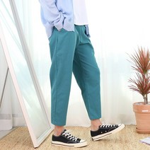 오마보이 남성용 여름 린넨 스판 와이드핏 밴딩 팬츠