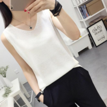 이유무무 ND-0092 여성 여름 슬림핏 브이넥 민소매 니트 나시티