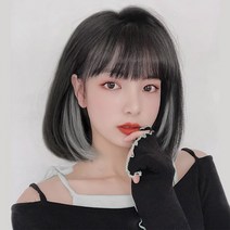 하이유니 애쉬그레이 시크릿 투톤 헤어 단발 통가발 가발 30cm + 가발망 + 거치대 세트, 챠콜블랙 / 30cm