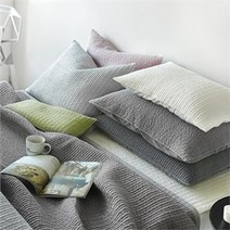 쁘리엘르 마일드 피그먼트 아사 누비 베개커버 50x70, 아이보리/그린