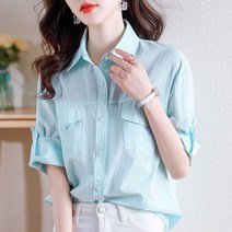 화이트블라우스 오피스 정장 레이스 쉬폰 프릴 셔츠 패션 라펠 버튼 스플라이스 포켓 솔리드 컬러 올 매치 셔츠 여성 의류 여름 뉴 캐주얼 탑스 루즈한 통근 블라우스 2023