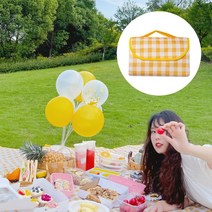 (당돌) 가벼운 노란체크무늬 휴대용 방수 돗자리