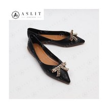 [애슬릿] 스틸레토 여성 큐빅 리본 플랫 슈즈 1.5cm