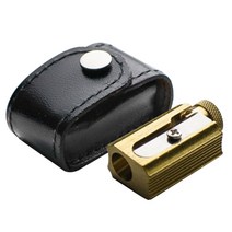 DUX 독일 휴대용 황동 연필깎이 + 가죽 파우치 + 날 3개, 블랙, 1개