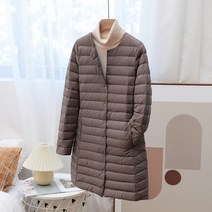 롱타입 경량 보온 미디 라운드넥 트랜드 여성패딩코트