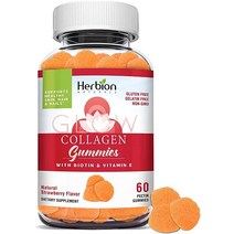 Herbion Naturals 비오틴 및 비타민 E가 함유된 콜라겐 젤리 건강한 피부 모발 및 손톱 지원* 천연 딸기 맛 글루텐 프리 GMO 프리 펙틴 젤리 60개 미국 제조