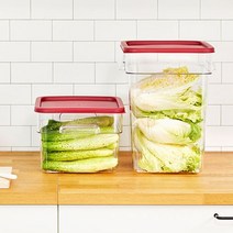 [국산] 투명 대형 보관함 4종 김치통 오이지 절임 장아찌 통 냉장고 야채칸 발효 담금주, 레드, 23L