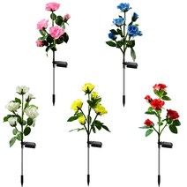 태양광 LED 정원조명등 정원경관등 5마리 장미꽃등 잔디장식등 아웃도어 가든 램프 2PCS, 레드
