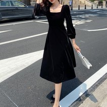 블링앤수 여성 캐주얼 스퀘어넥 벨벳 롱 원피스 KZZ592
