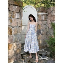 페인팅 롱 스커트 비치 꽃 슬립 드레스 여성 여름 해변 바닷가 원피스