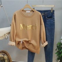 상상그이상 여성용 국내제작 메르시 발포나염 영문 레터링 기모 맨투맨 티셔츠