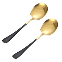 고아했어 스테인리스 스틸 서빙스푼 2개, 블랙 + 골드