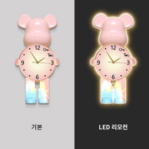 베어브릭 벽시계 무소음 LED 벽등 시계 거실 사무실 인테리어 소품 무드등, I 파우더베어, 40x80, LED 리모컨