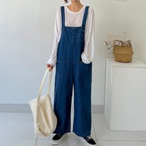 퍼니걸스 9456 데일리 와이드 데님 멜빵 바지 여성의류
