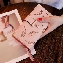 소녀 PU 가죽 클러치 카드 홀더 여성 지갑 긴 지퍼 버클 지갑 할로우 리프 지갑 카드 홀더 여성 카드 홀더 유행 여성 버클 지갑 모든 경기 레저 여행 신용 카드 홀더 동전 지갑